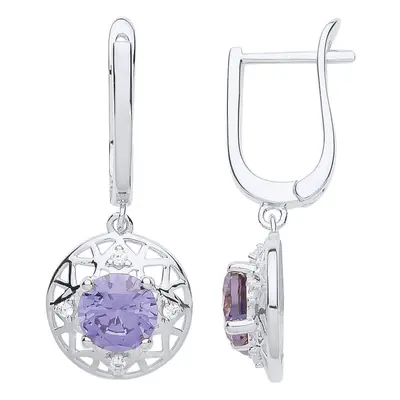 Jewelco London Ladies Sterling Silver Tanzanite-Violet Cubic Zirconia Moonlight Frost Drop Earri