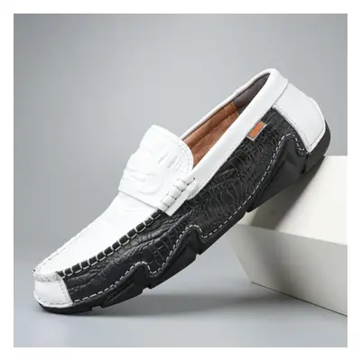 (black,white, 41) Fashion Men&apos;s Casual Slip On Leather Shoes Loafers Moccasins Flat Driving