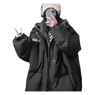 (black, L) Winter Women Casual Down Jacket Coat Letter Hooded Streetwear Windproof Thicken Duck 