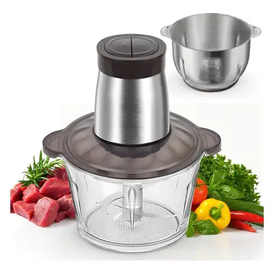 2L 1.8L 600W Electric Food Processors & Chopper with Glass Container and Stainless Steel Contain