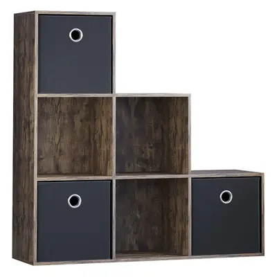 (Dark Wood, Black) Durham Cube Staircase Shelf Basket Drawers