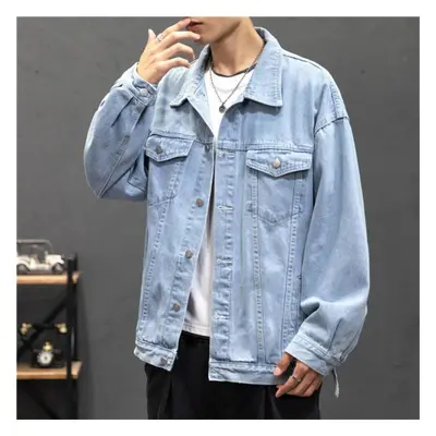 (blue, M) Men&apos;s Denim Jacket Fashion Hole Retro Motorcyle Basic Coat Men Streetwear Bomber 