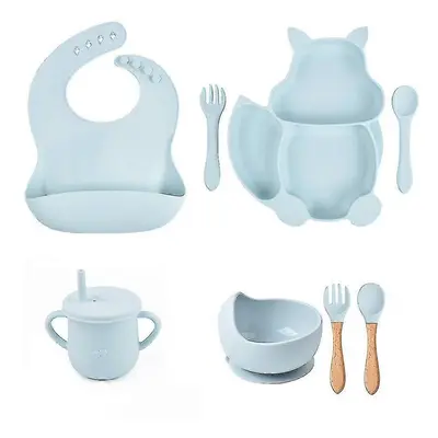 8pcs Baby Feeding Set Children Silicone Non Slip Bpa Free Tableware Set