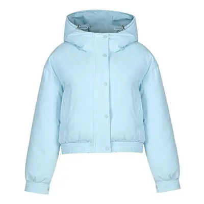 (blue, XXL) Women Autumn Winter Soild Color Thicken Outwear Cotton Padded Hooded Warm Jacket Coa