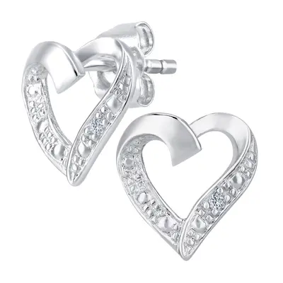 Jewelco London 9ct White Gold Round 1pts Diamond Heart Stud Earrings - PE0AXL4605W