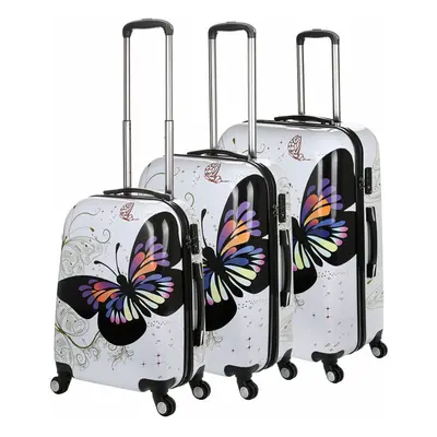 (White, Set of 3) Hampton & Stewart Butterfly Hard Shell Suitcase