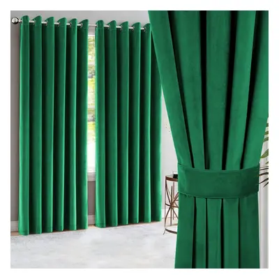 (Green, 66"x90") Heavy Velvet Curtains Eyelet Ring