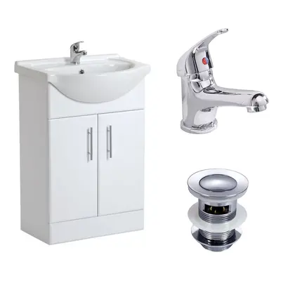 550MM MODERN WHITE BATHROOM BASIN FLAT PACK VANITY UNIT BASIN MONO + WASTE