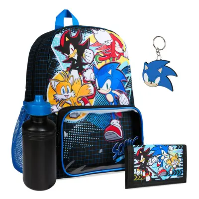 Sonic The Hedgehog School Bag Set Piece Set Backpack Water Bottle & Accessories - Gifts for Boys