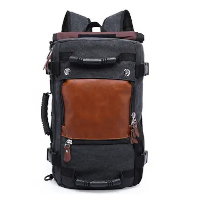 (Black) Large Capacity Khaki Function Travel Canvas Backpack Male Waterproof Computer Causal Men