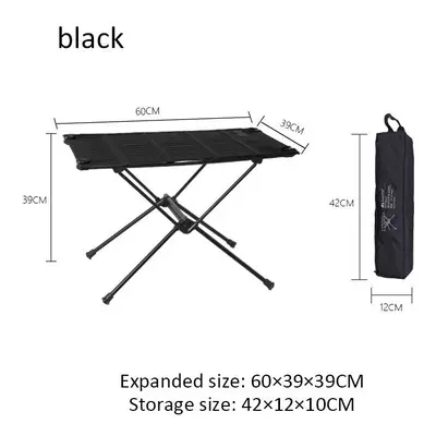 (Black) Outdoor folding table camping portable picnic table ultra light aluminum alloy self-driv