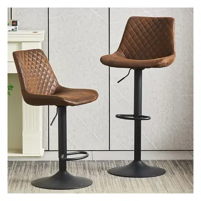 (Brown) 2pcs Velvet Bar Stools Swivel Gas Lift Rest Chair