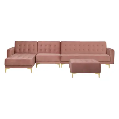 Right Hand Modular Velvet Sofa with Ottoman Pink ABERDEEN