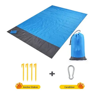 (Blue, x 140cm) 2x2.1m Waterproof Pocket Beach Blanket Folding Camping Mat Mattress Portable Lig