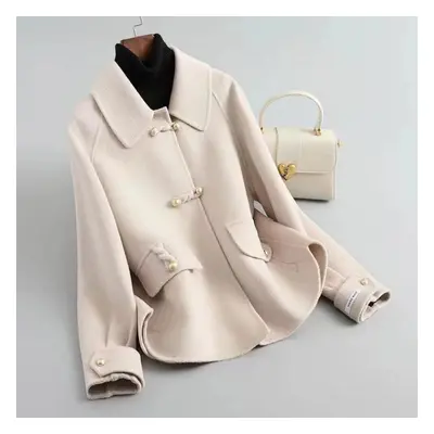 (beige, XXXL) Short Double-sided Plush Woolen Coat, Loose Fit And Trendy Jacket For Petite Women