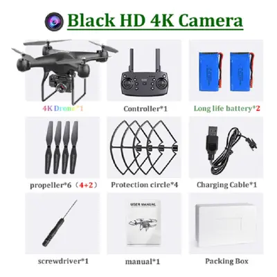 (black, battery) New Rc Drone 2.4g Wifi Fpv Quadcopter Uav With Esc Camera 4k Hd Profesional Wid