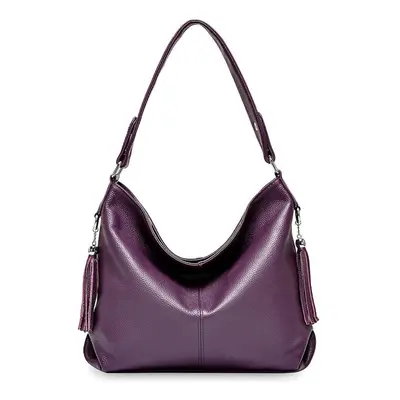 (purple) Zency New Fashion Soft Real Genuine Leather Tassel Women Handbag Elegant Ladies Hobo Sh