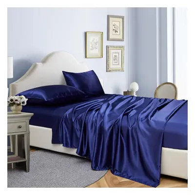 (navy blue, King) Colors Four-piece Set Of Solid Color Luxury Sheets Bed Hat Pillowcase Home Bed