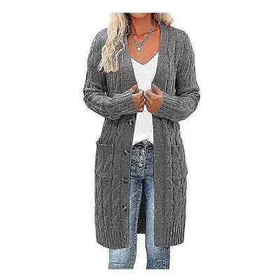 (s, dark grey) Women's Fashion Long Sleeve Loose Long Ladies Thick Knit Cardigan