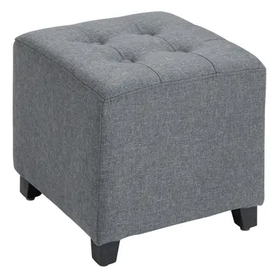 HOMCOM Linen-Look Square Ottoman Footstool Button Tufts Wood Frame Padding Grey