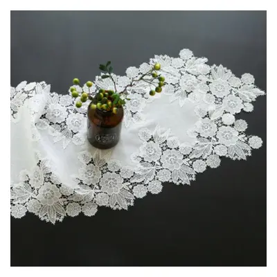 (as the picture, 35X200cm table flag) Table Runner White American Embroidery Lace Table Cloth Co