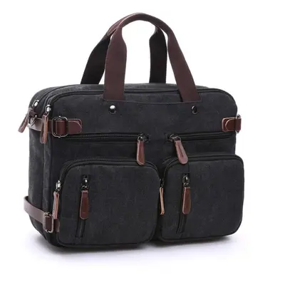 (black) Hot Canvas Leather Travel Handbag Luggage Duffel Travel Tote Multifunction Shoulder Stra