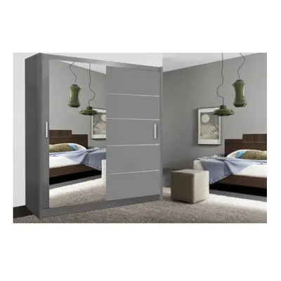 (203cm, Grey) LYON Double Sliding Mirrored Wardrobe Cabinet with LED Light