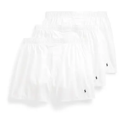 POLO RALPH LAUREN Men's Classic Fit Woven Cotton Boxers, White/Cruise Navy, Medium