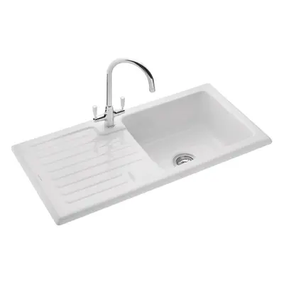 Rangemaster Rustic Kitchen Sink Single Bowl White Ceramic Inset Reversible Waste