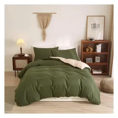 (King, Army Green Cream) Duvet Cover Set Double Reversible Green and Cream Bedding Set Soft Brus