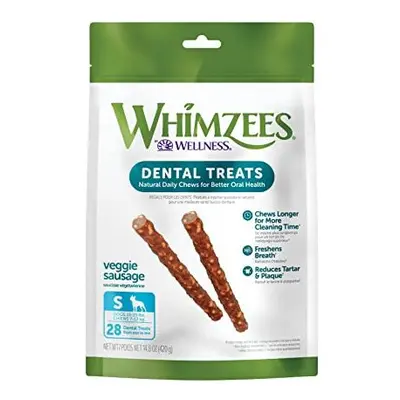 WHIMZEES Natural Dental Dog Chews Long lasting, Small, Veggie Sausage, Pieces