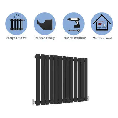 (Single, 600x767mm) Black Oval Tube Designer Radiator