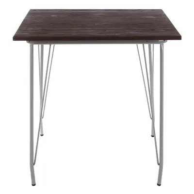 Versatile Grey Metal and Elm Wood Table, Large Square Table, Sturdy Outdoor Dining Table for Law