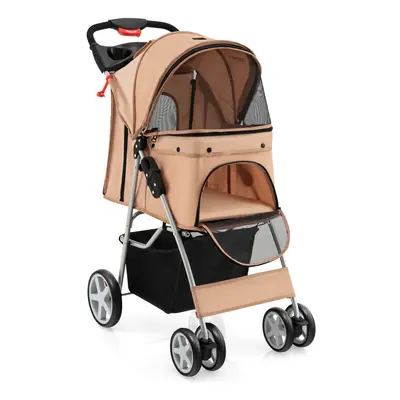 Folding Pet Stroller Portable Pet Travel Pushchair Wheels w/ Basket