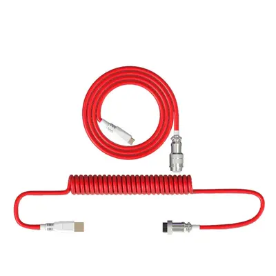 (Red) 2.2m Mechanical Keyboard Coiled Cable DIY Handmade Woven/TPE Cable with USB Type-C Interfa