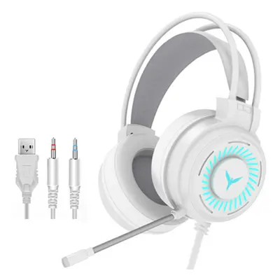 (White, 3.5mm+USB) Gaming Headset 7.1 Channel 50MM Speaker Unit Colorful Circular Breathing Ligh