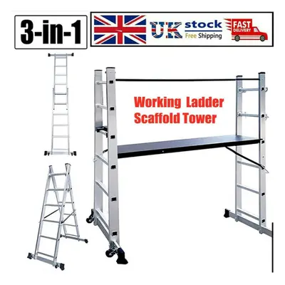 3IN1 Heavy Duty Aluminium Working Ladder Step Platform Scaffold Tower