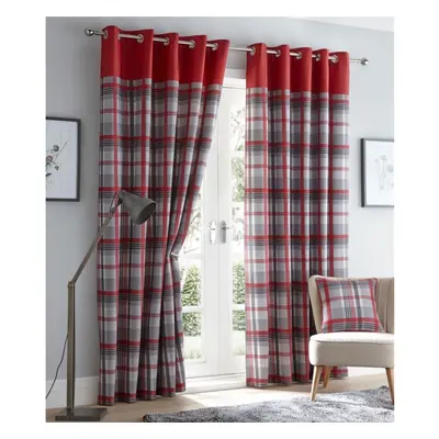 Orleans 66" X 90" Red Grey Slate Tartan Check Eyelet Ready Made Curtains