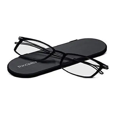 ThinOptics Brooklyn Reading Glasses 2.0 Black Frames + Milano Magnetic Case - Compact Foldable R