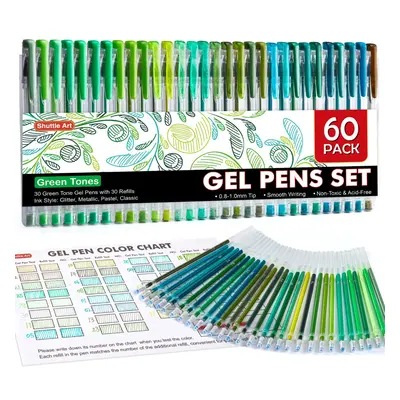 Shuttle Art Pack Green Tone Gel Pens, Green Tone Gel Pens with Refills for Adults Coloring Books