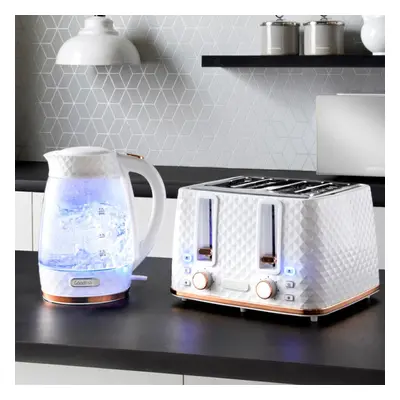 Goodmans Kettle & Slice Toaster Set White Diamond & Rose Gold