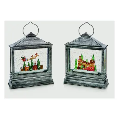 Indoor Silver Assorted Designed Christmas Scene Water Spinner Lantern