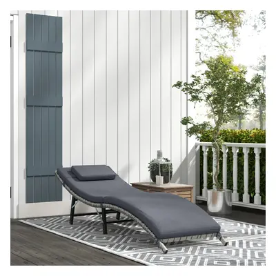 Outsunny Folding Rattan Sun Lounger with Cushion and Pillow, Grey