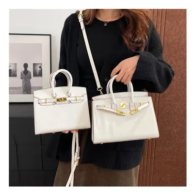 (White trumpet) Fashionable lock Birkin bag hand-held shoulder crossbody bag