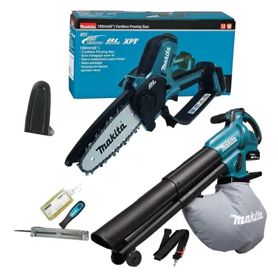 Makita 18v Cordless Chainsaw Pruner + Blower Vacuum Bag Pack + DUB187Z + DUC150Z