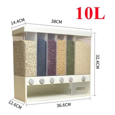 (white, L) 10l/6l Wall Mounted Rice Bucket Food Grains Classified Storage Box Can Sealed Moistur