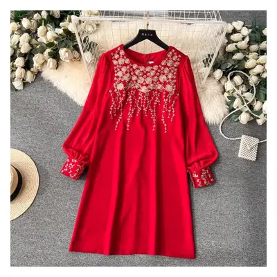 (red, XL) New Summer Spring Women High Quality French Temperament Elegant Embrodery Office Casua