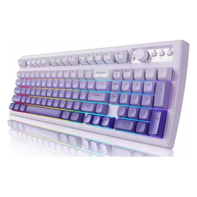 (Purple) V97 Cute Creamy Keyboard, Bluetooth/2.4GHz Gaming Keyboard Wireless with RGB Backlit, M