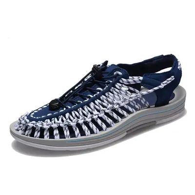 (blue,white, 47) Summer Men&apos;s And Women&apos;s Beach Sandals Soft Soled Shoes Woven Casual 