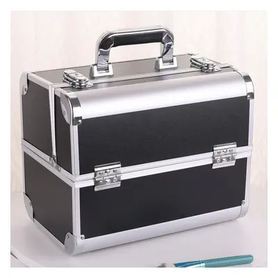 (black white) Portable Lockable Aluminium Hard Make Up Travel Storage Box, Cosmetic Beauty Vanit